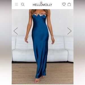 Hello Molly French countryside satin dresssize small - navy